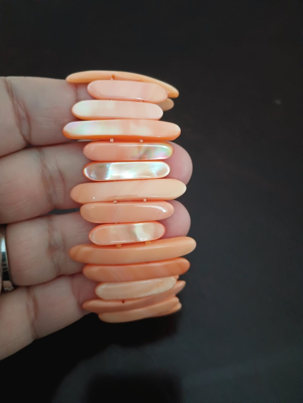 Peach Shell Effect Womens Stretch Bracelet - Coral Accent